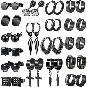 Earrings for Men, 18 Pairs Mens Earrings Hoop Black Earrings